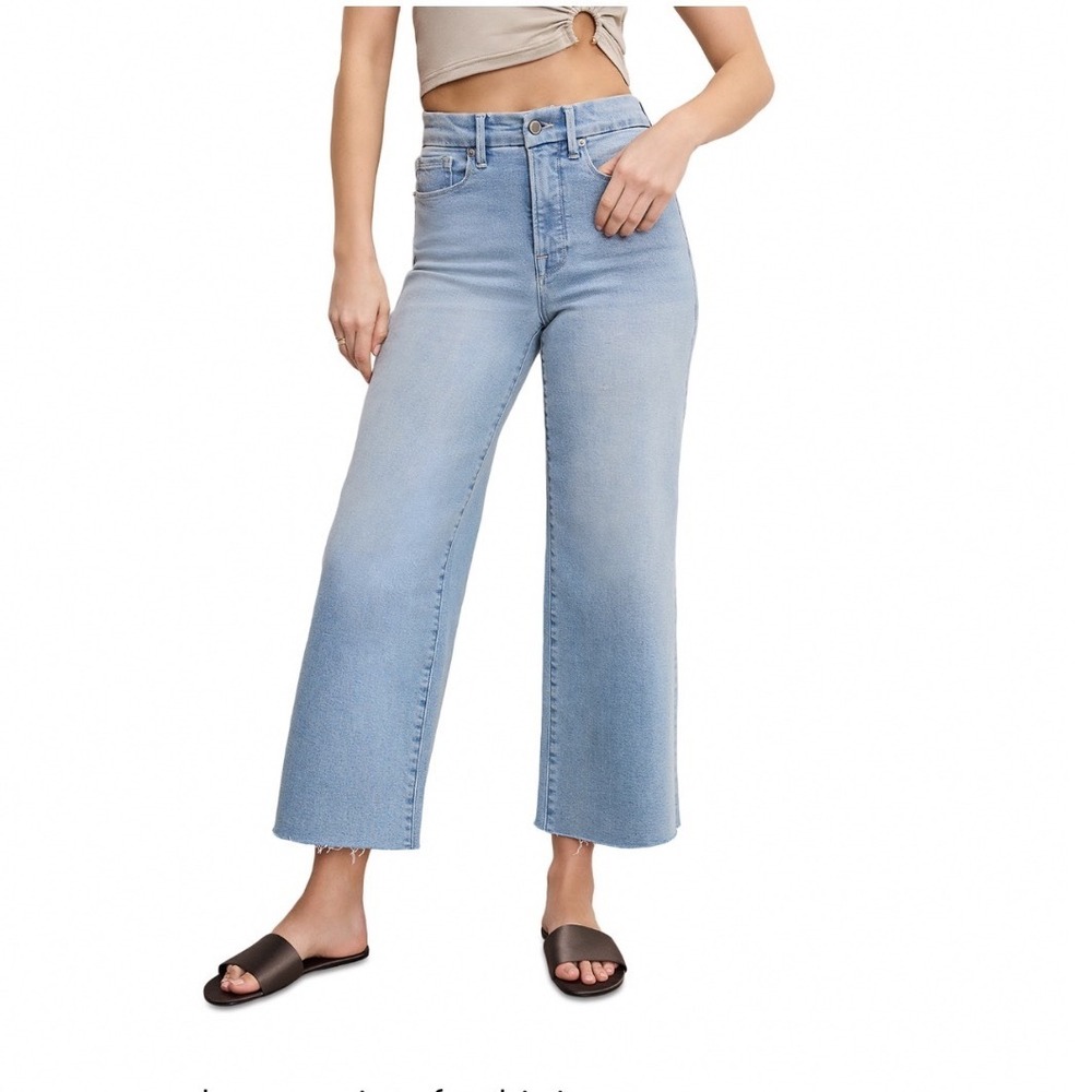 Good American Good Waist Palazzo Crop Jeans High Rise Light Wash Indigo862 14